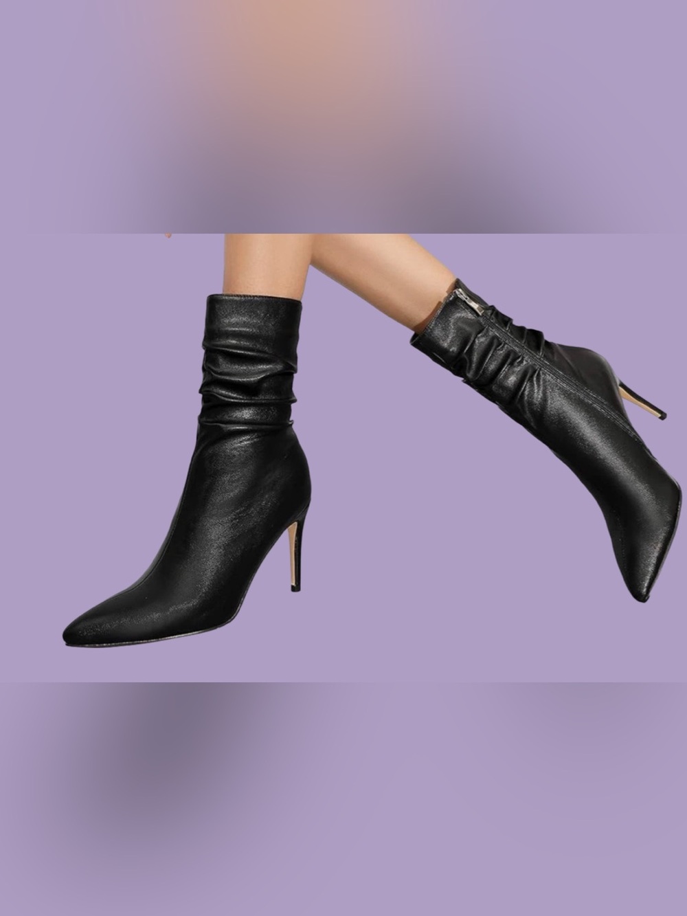 Vivianly Black Pointed Toe Ankle Boots with Side Zip